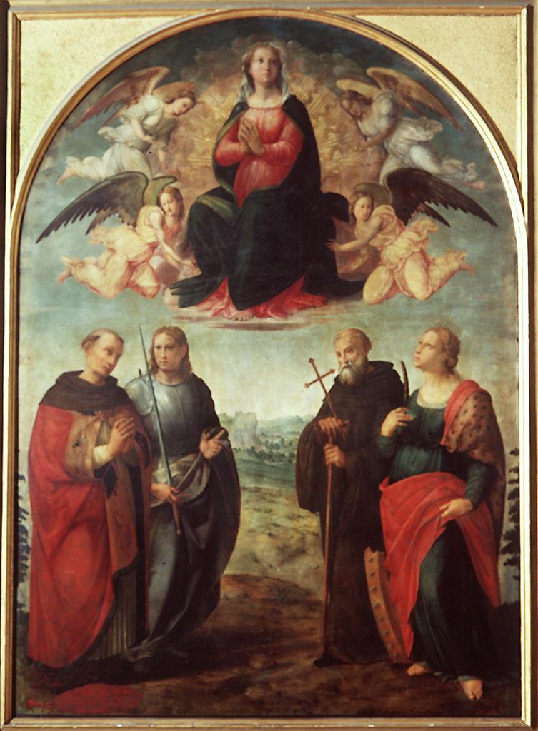 assunzione della Madonna con San Bernardo degli Uberti, San Giorgio, San Giovanni Gualberto e Santa Caterina d'Alessandria (dipinto) di Granacci Francesco (sec. XVI)