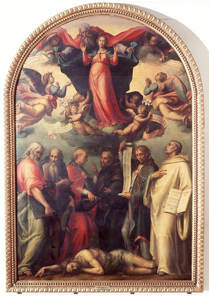 disputa dei Padri della Chiesa sull'Immacolata Concezione (dipinto) di Sogliani Giovanni Antonio (sec. XVI)