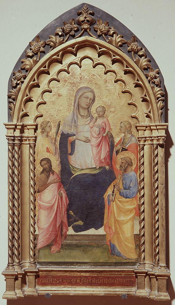 Madonna con Bambino tra San Giovanni Battista, Santa Caterina d'Alessandria, San Pietro e Sant'Andrea (dipinto) di Lorenzo Monaco (e aiuti) (sec. XV)