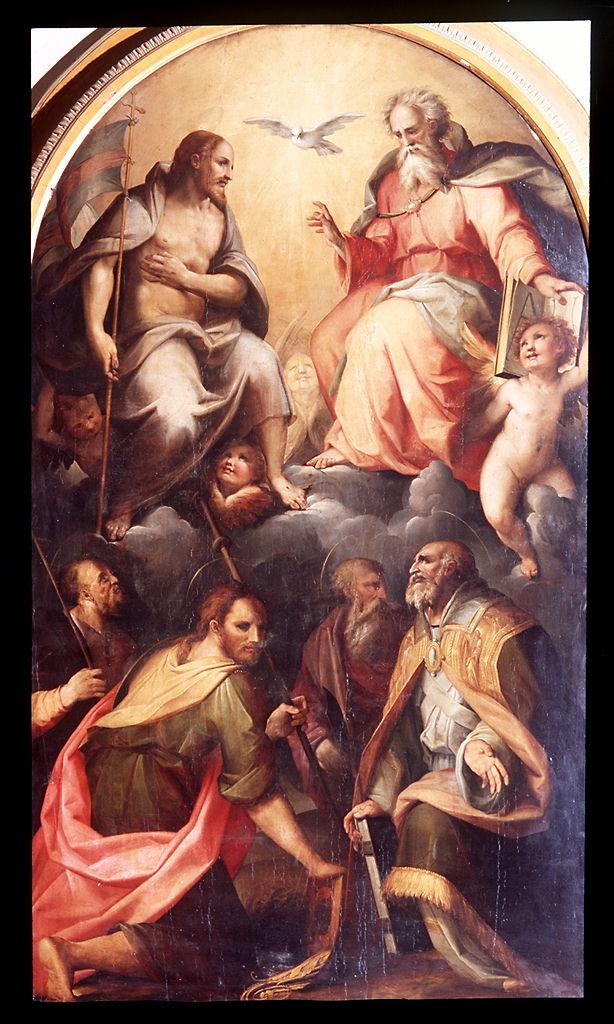 Trinità e santi (dipinto) di Manzuoli Tommaso detto Maso da San Friano (sec. XVI)