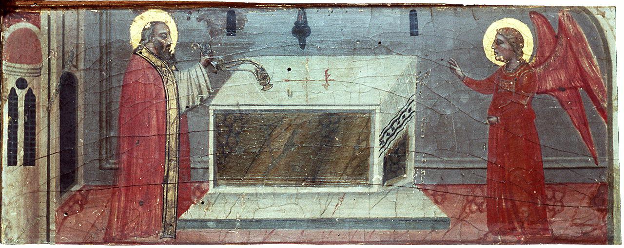 annuncio della nascita di San Giovanni Battista a Zaccaria (scomparto di predella, elemento d'insieme) di Giovanni del Biondo (sec. XIV)