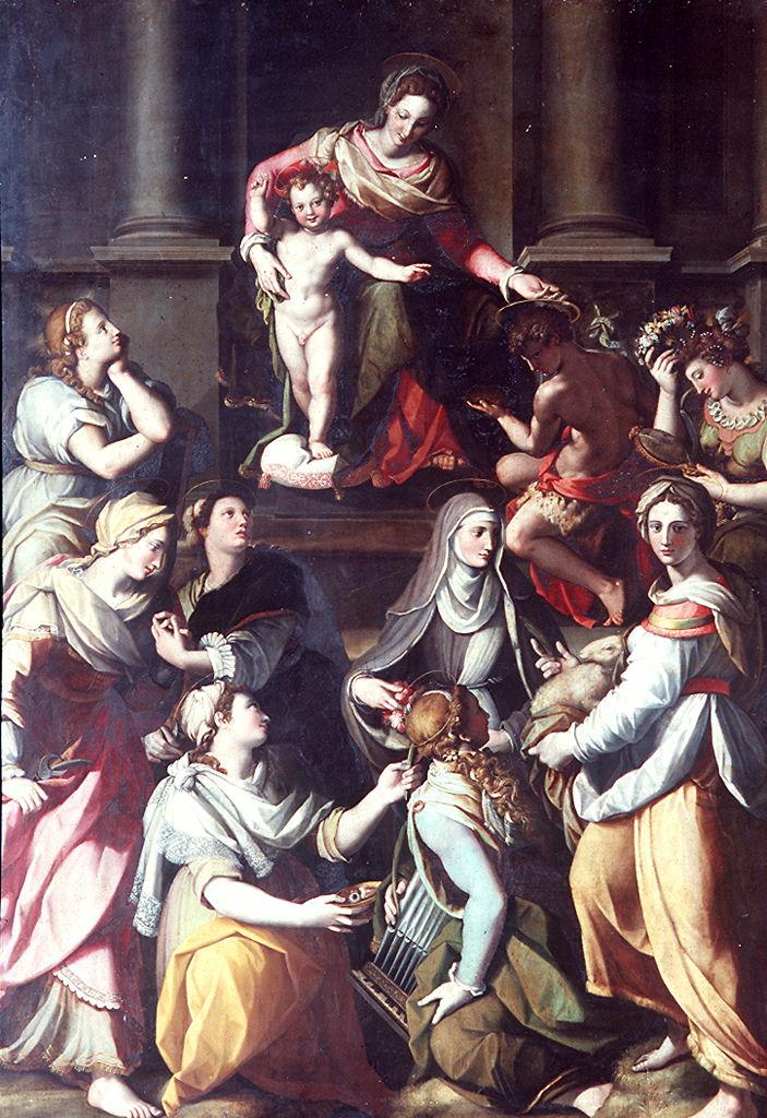 Madonna con Bambino, San Giovannino e Sante (dipinto) di Allori Alessandro (sec. XVI)