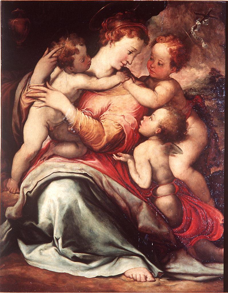 Madonna con Bambino e San Giovannino (dipinto) di Salviati Francesco (sec. XVI)