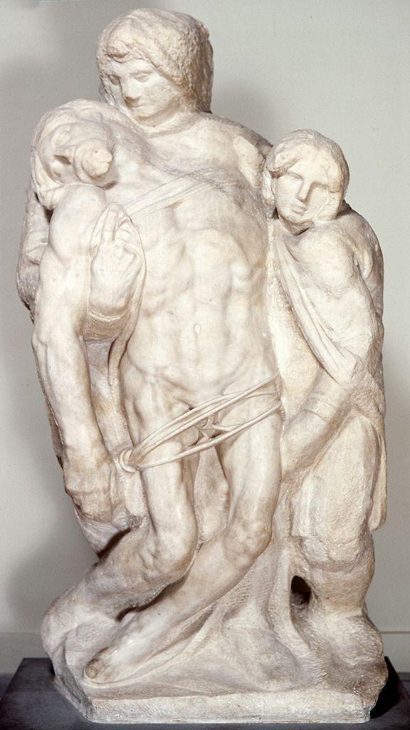 Pietà di Palestrina, Cristo in pietà tra la Madonna e San Giovanni Evangelista (gruppo scultoreo) di Buonarroti Michelangelo (attribuito) (sec. XVI)