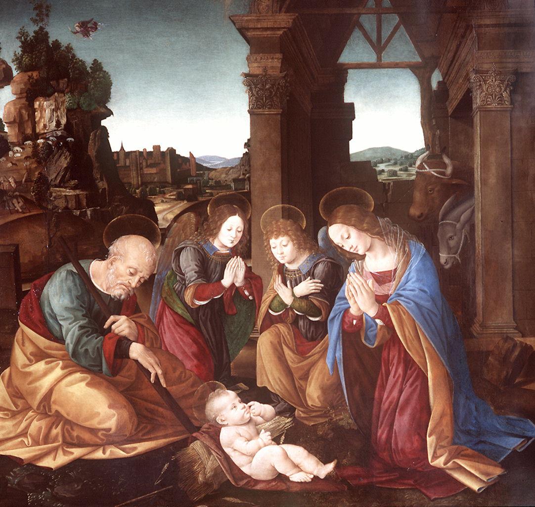 adorazione di Gesù Bambino (dipinto) di Lorenzo di Credi (secc. XV/ XVI)