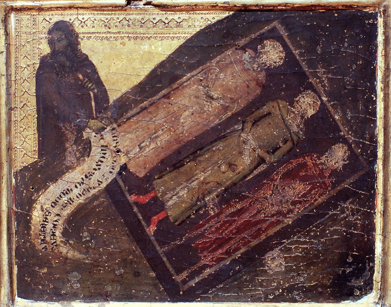 eremita e tre cadaveri (valva di dittico) di Daddi Bernardo (sec. XIV)