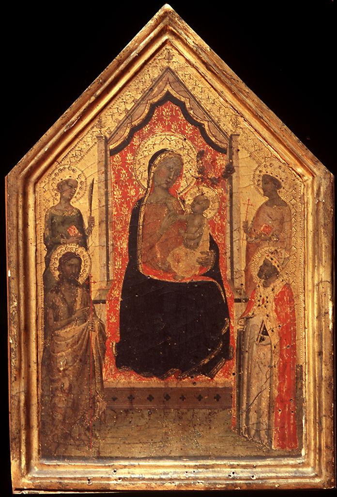 Madonna con Bambino in trono con San Giovanni Battista, Santa Caterina d'Alessandria, San Pancrazio (?), Santa Margherita d'Antiochia (valva di dittico) di Daddi Bernardo (sec. XIV)