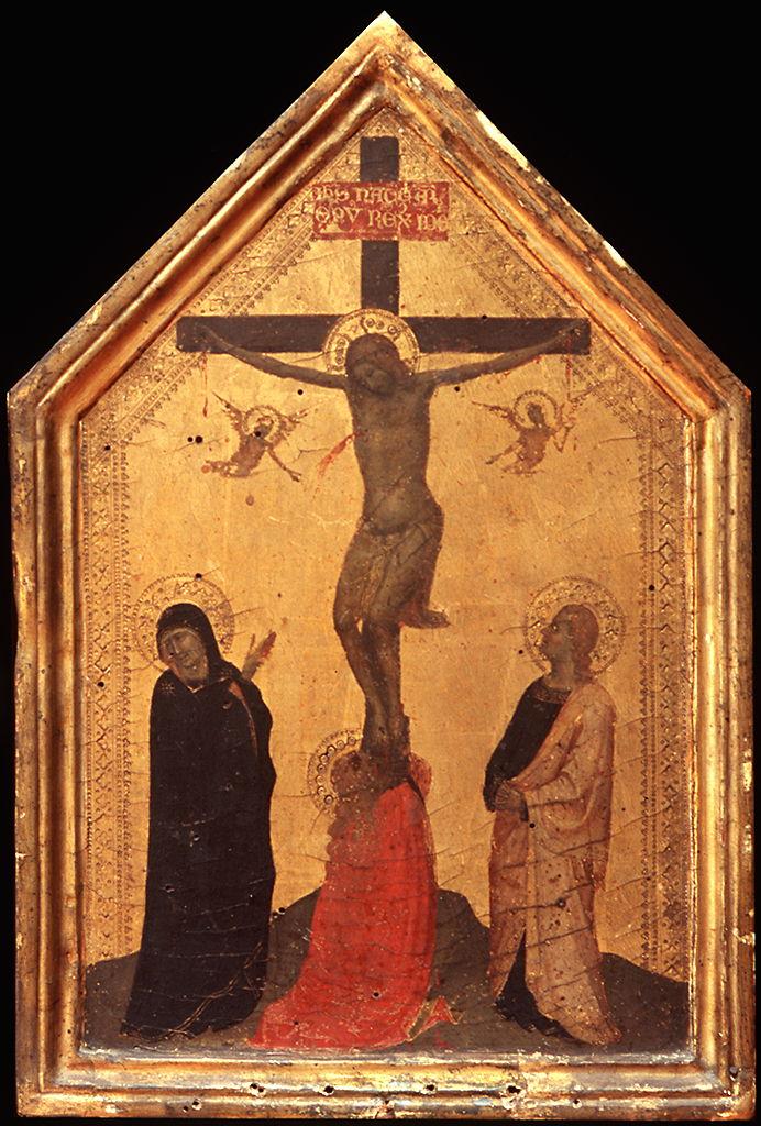 crocifissione di Cristo con la Madonna, San Giovanni Evangelista e Santa Maria Maddalena (valva di dittico) di Daddi Bernardo (sec. XIV)