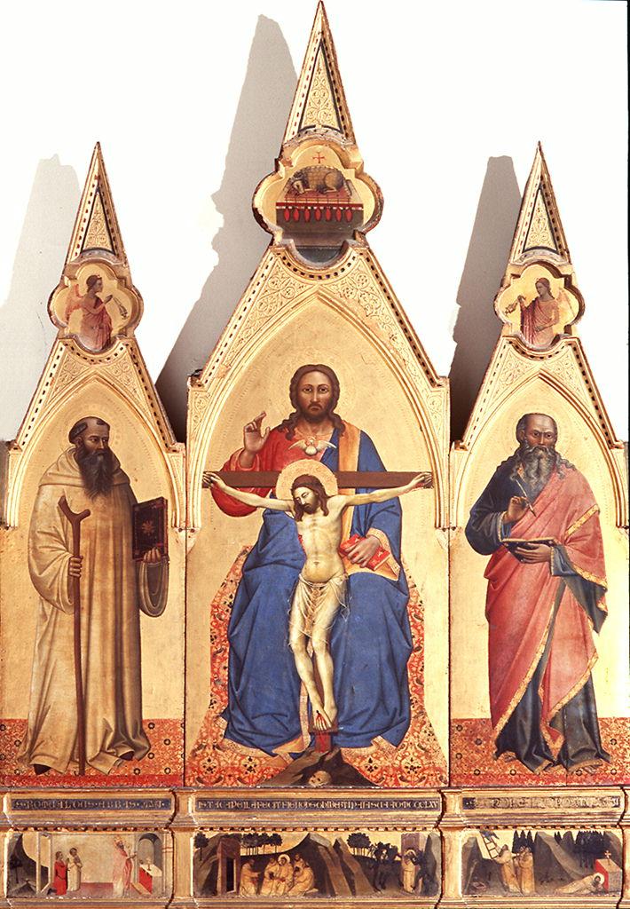 Dio Padre e Cristo crocifisso, San Romualdo, San Giovanni Evangelista e storie di San Romualdo (trittico) di Nardo di Cione (sec. XIV)