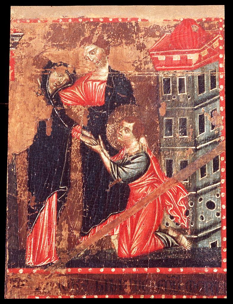 Cristo raccomanda la Madonna a San Giovanni Evangelista (dipinto) di Maestro della Maddalena (sec. XIII)