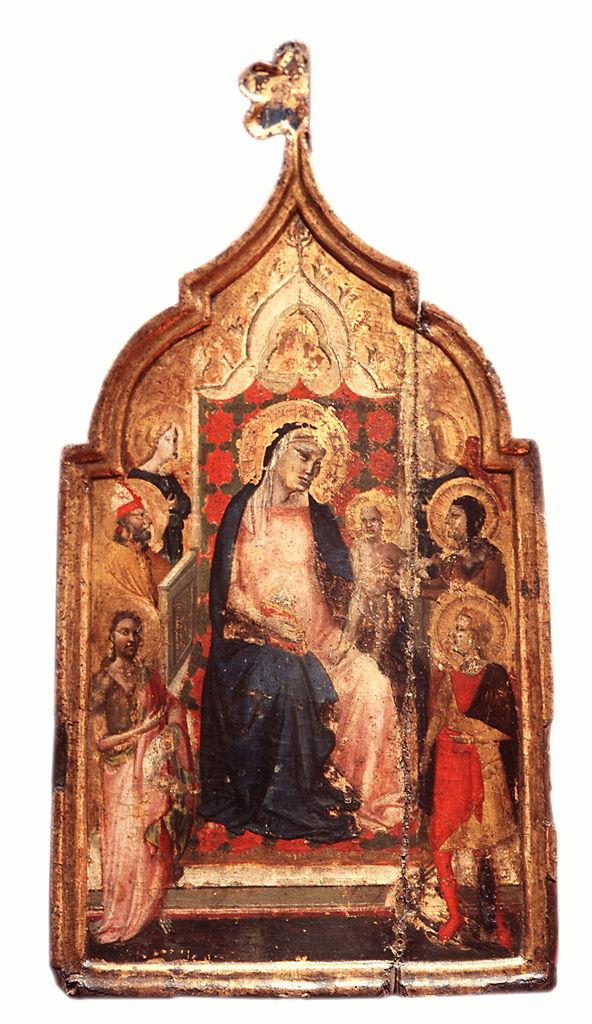Madonna con Bambino in trono tra San Giovanni Battista, San Zanobi, San Michele Arcangelo e la Beata Agnese e angeli (dipinto) di Gaddi Taddeo (bottega) (sec. XIV)