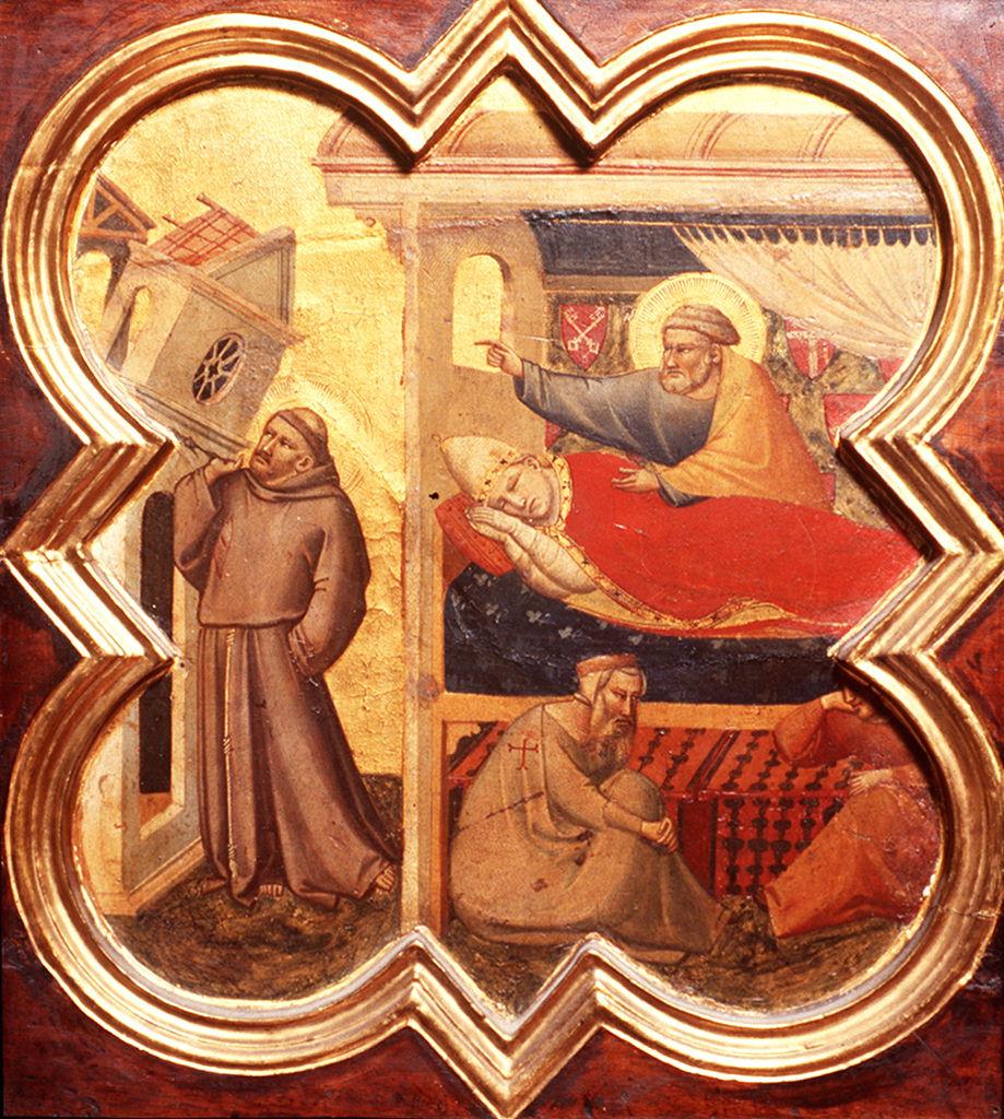 papa Innocenzo III vede in sogno San Francesco d'Assisi sostenere la basilica Lateranense (dipinto) di Gaddi Taddeo (sec. XIV)