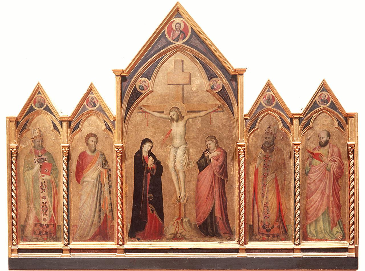 crocifissione di Cristo con la Madonna e San Giovanni evangelista, santi (polittico) di Pacino di Buonaguida (sec. XIV) 