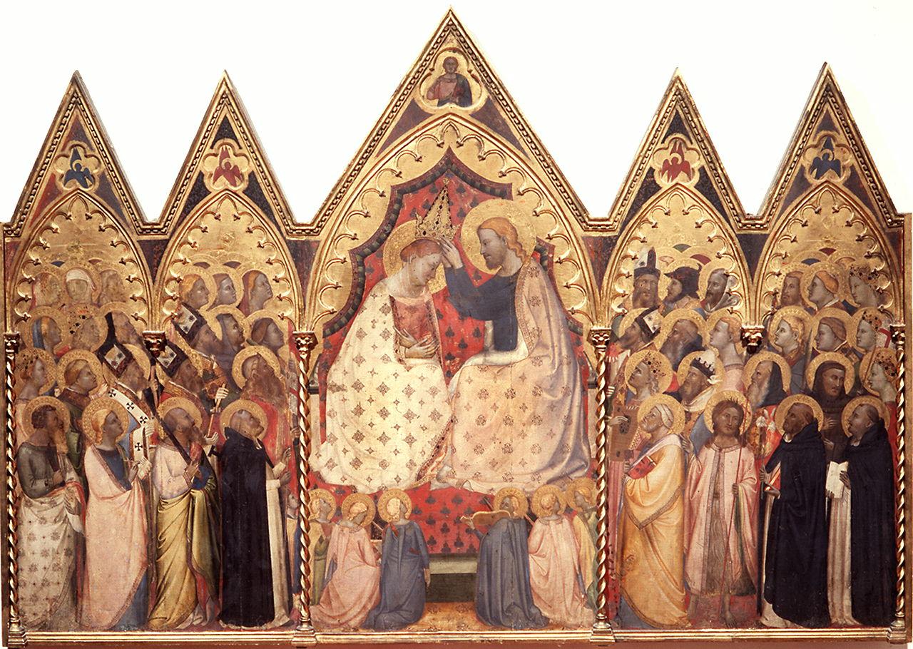 incoronazione di Maria Vergine, angeli, Santi, Dio Padre benedicente (polittico) di Daddi Bernardo (sec. XIV)