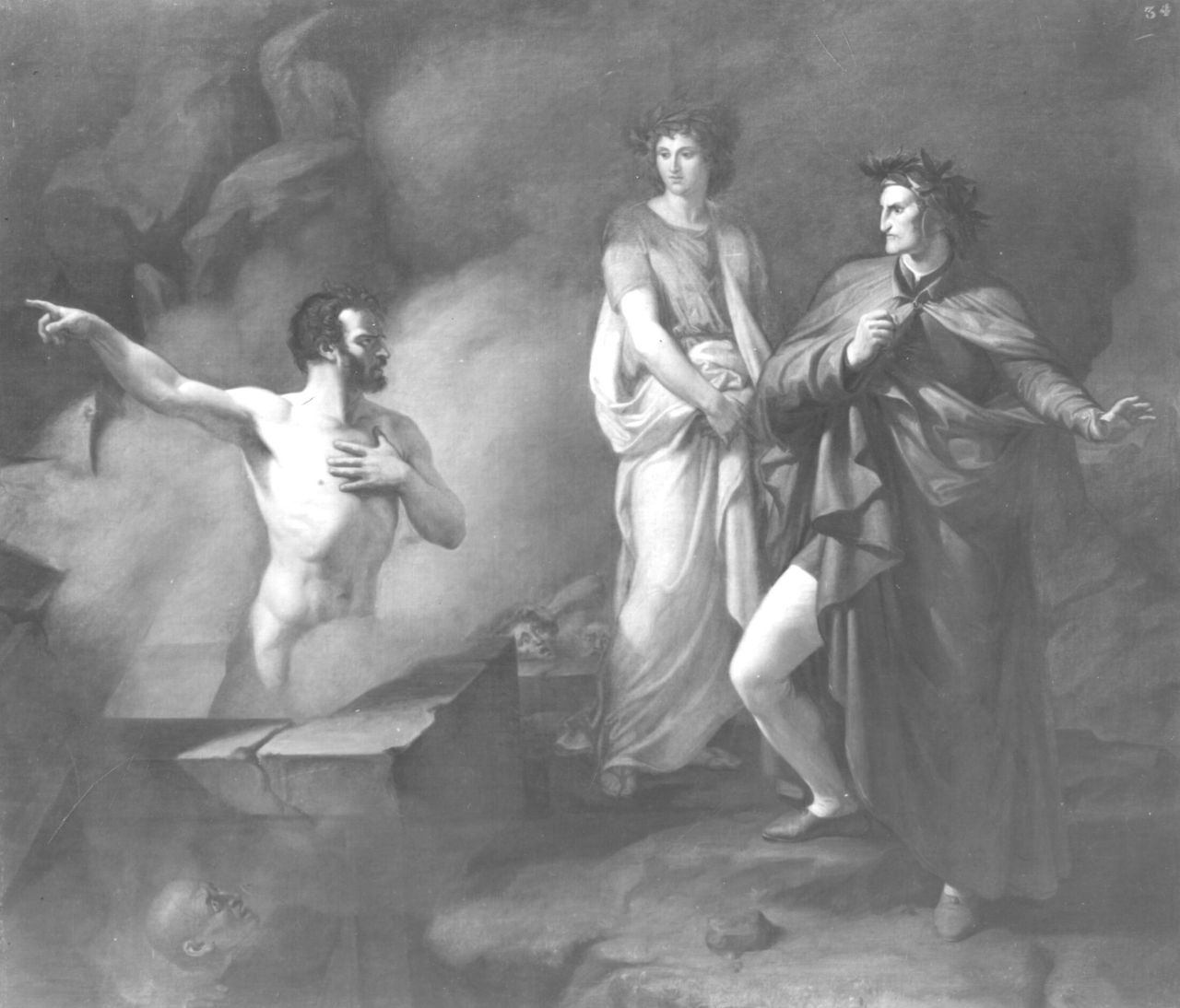Dante con Virgilio e Farinata degli Uberti (dipinto) di Calamai Baldassarre (sec. XIX)