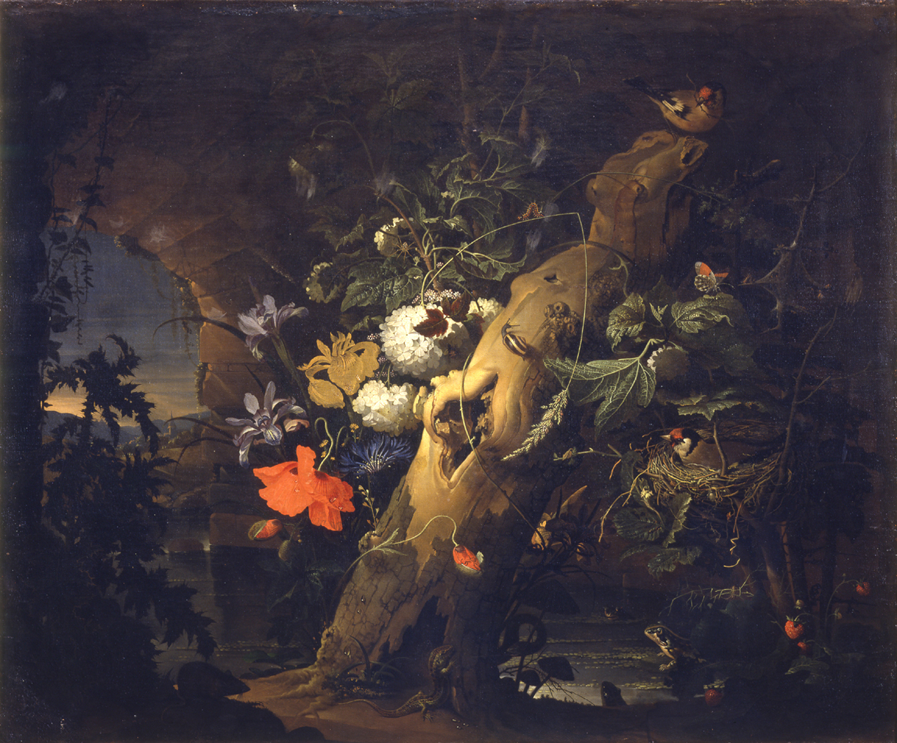 veduta lungo un torrente (dipinto, opera isolata) di Mignon Abraham - ambito olandese (seconda metà sec. XVII)