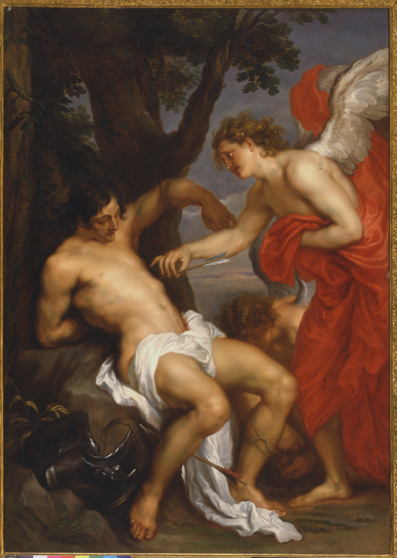 San Sebastiano e l'angelo (dipinto, opera isolata) di Van Dyck Anton (bottega) - ambito fiammingo (secondo quarto sec. XVII)