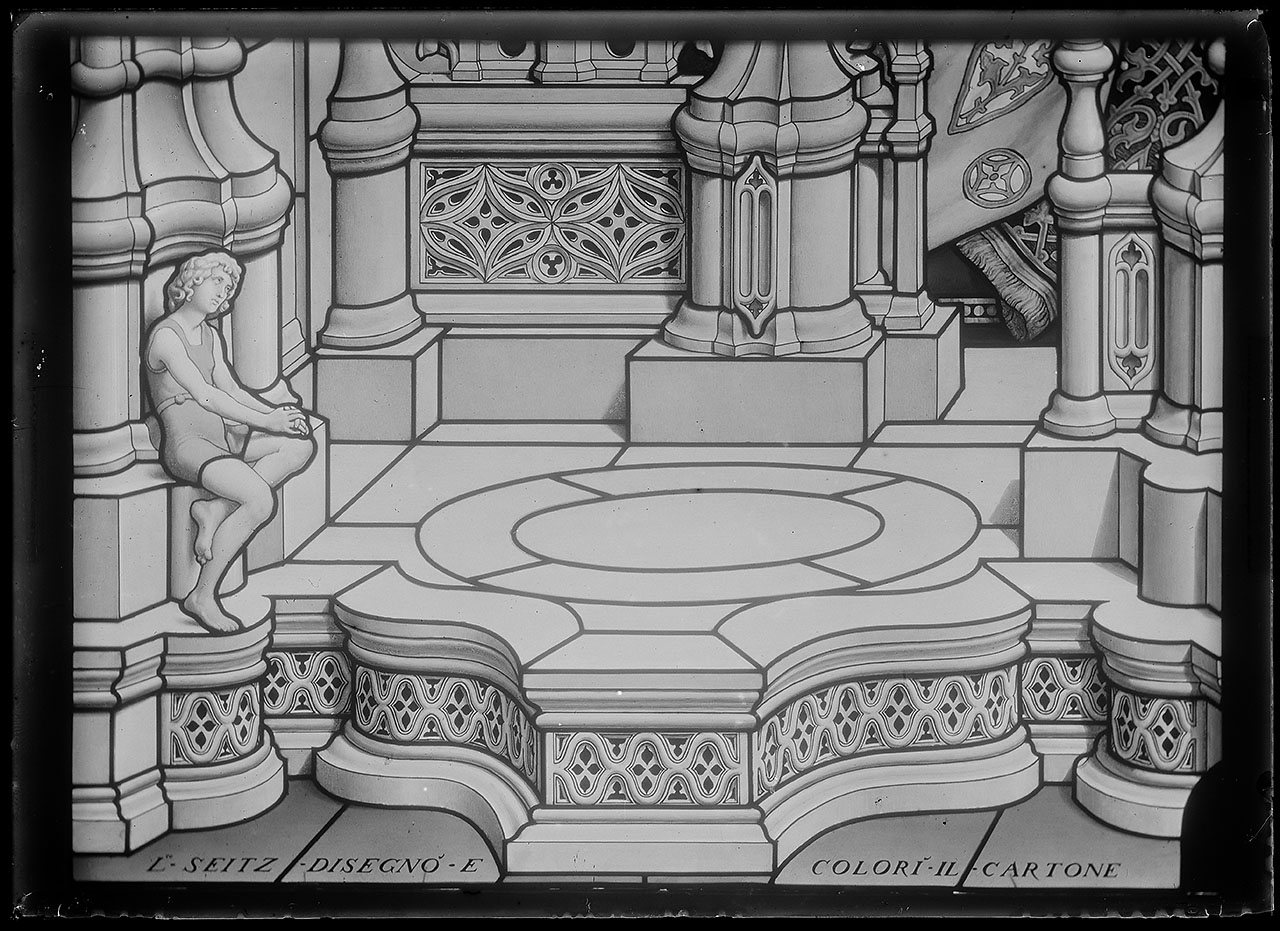 L0196 (negativo) di studio di vetrate artistiche Moretti-Caselli (fine/ inizio XX/ XXI)