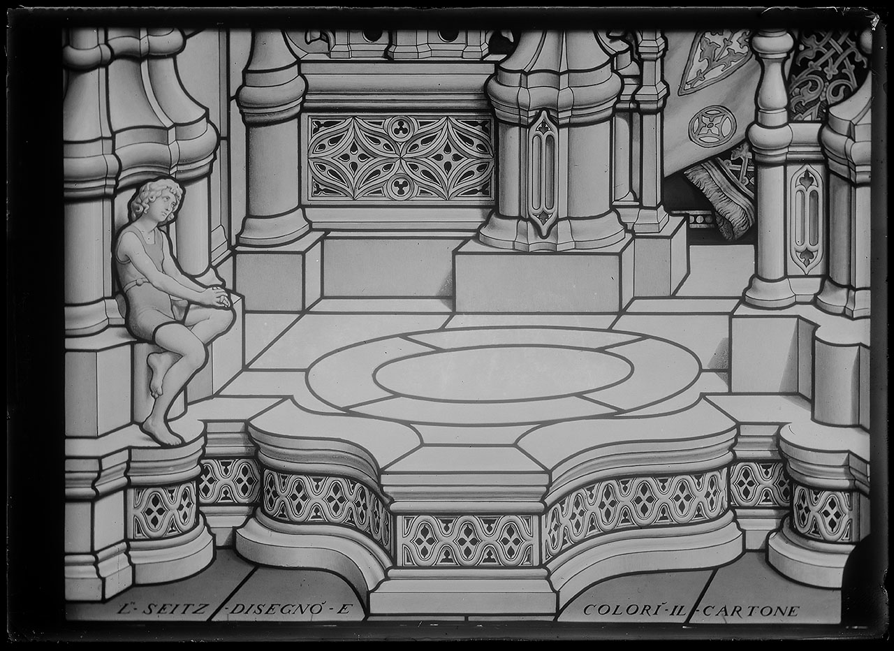 L0195 (negativo) di studio di vetrate artistiche Moretti-Caselli (fine/ inizio XX/ XXI)