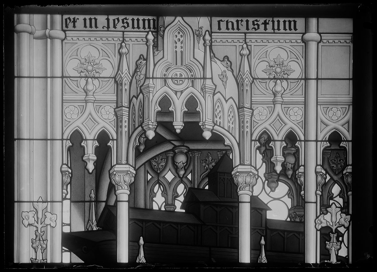 L0197 (negativo) di studio di vetrate artistiche Moretti-Caselli (fine/ inizio XX/ XXI)