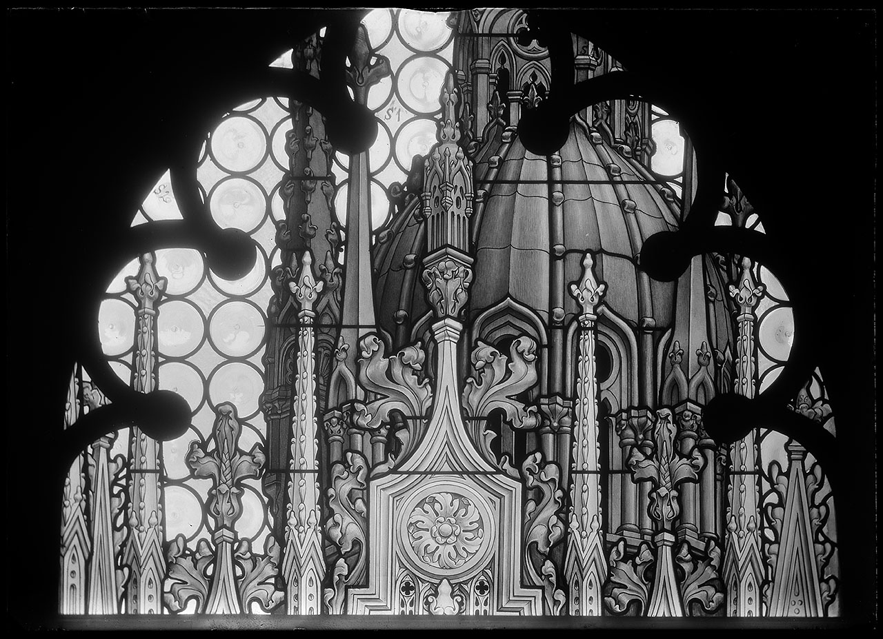 L0202 (negativo) di studio di vetrate artistiche Moretti-Caselli (fine/ inizio XX/ XXI)