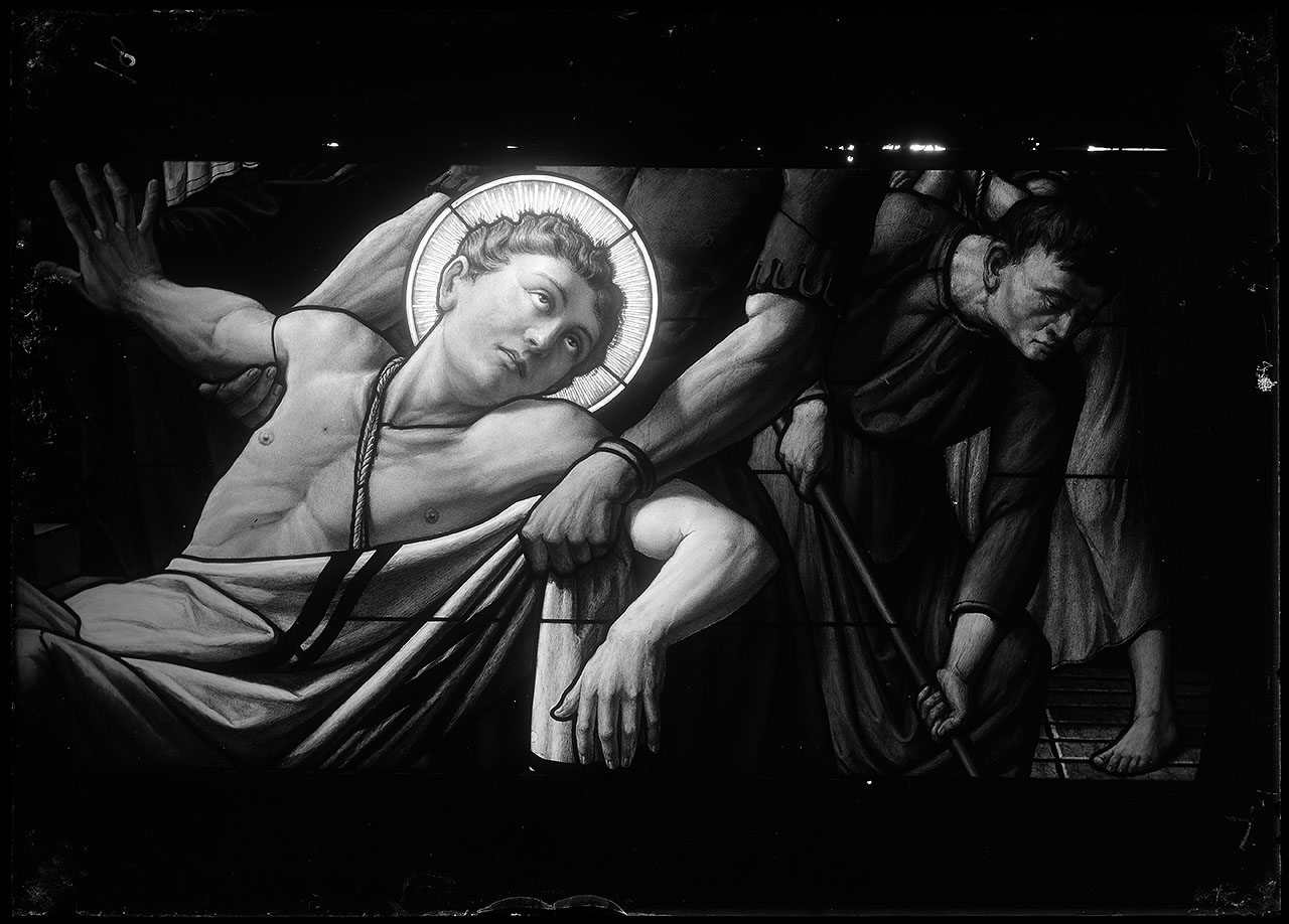 L0485 (negativo) di studio di vetrate artistiche Moretti-Caselli (fine/ inizio XX/ XXI)