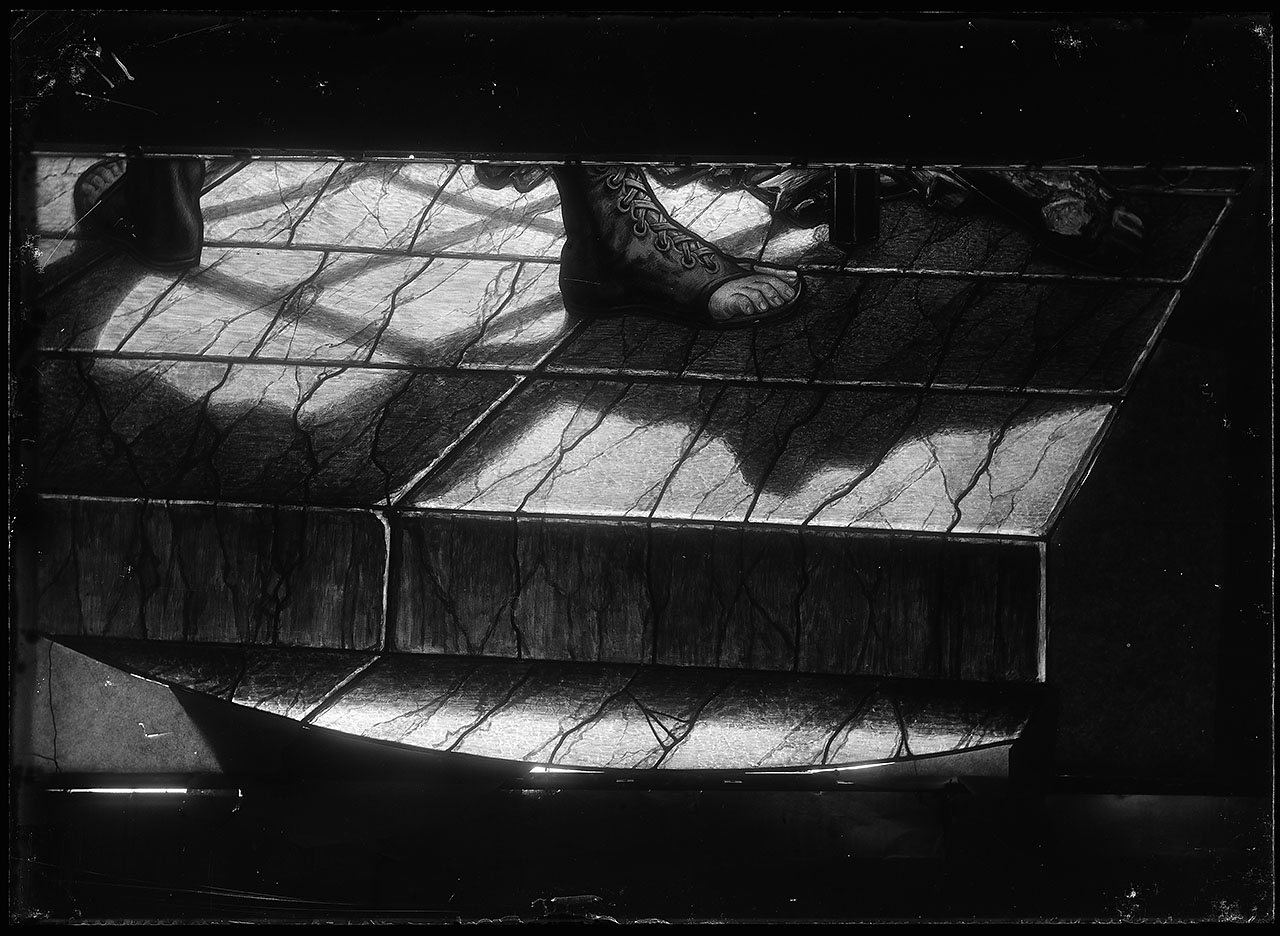 L0487 (negativo) di studio di vetrate artistiche Moretti-Caselli (fine/ inizio XX/ XXI)