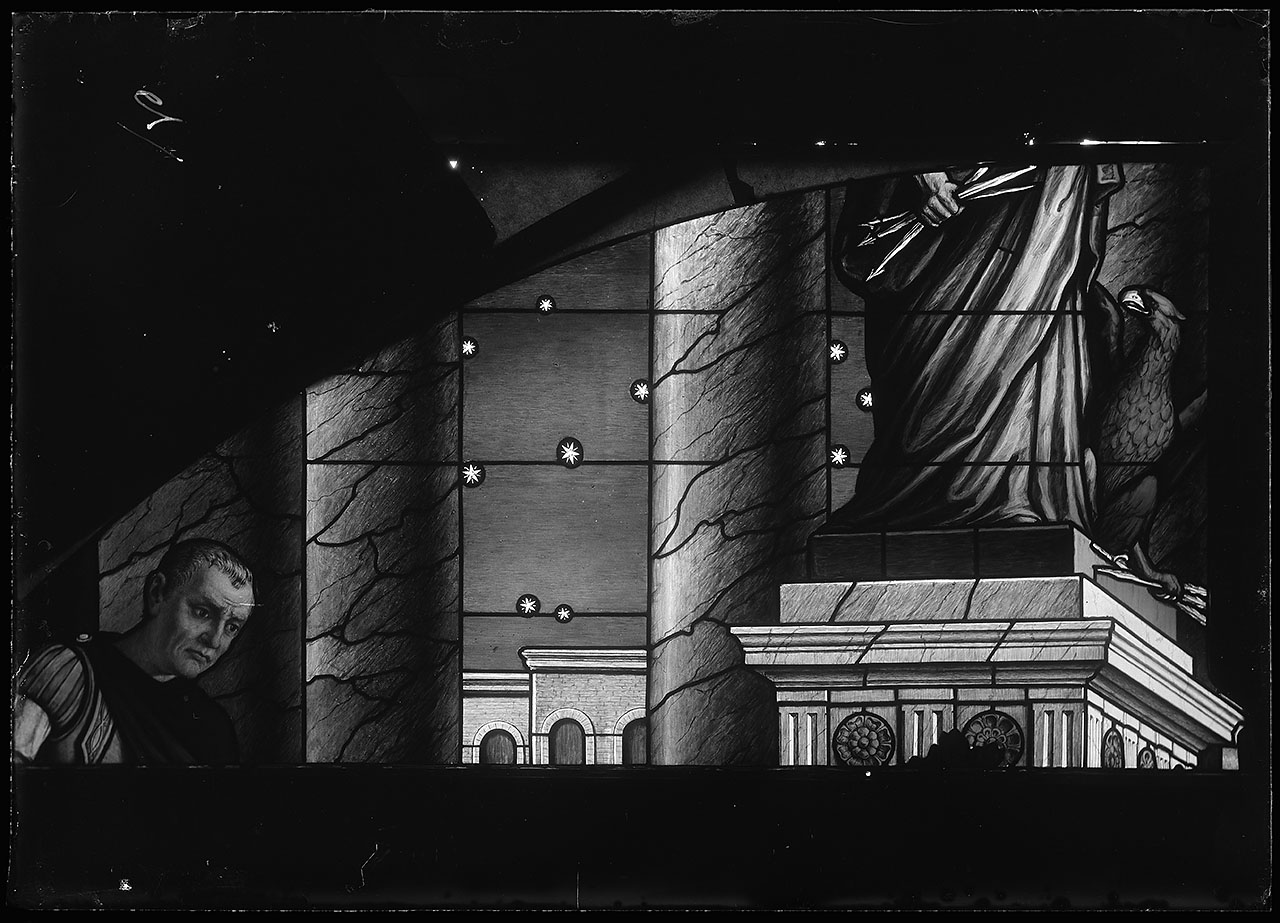 L0498 (negativo) di studio di vetrate artistiche Moretti-Caselli (fine/ inizio XX/ XXI)