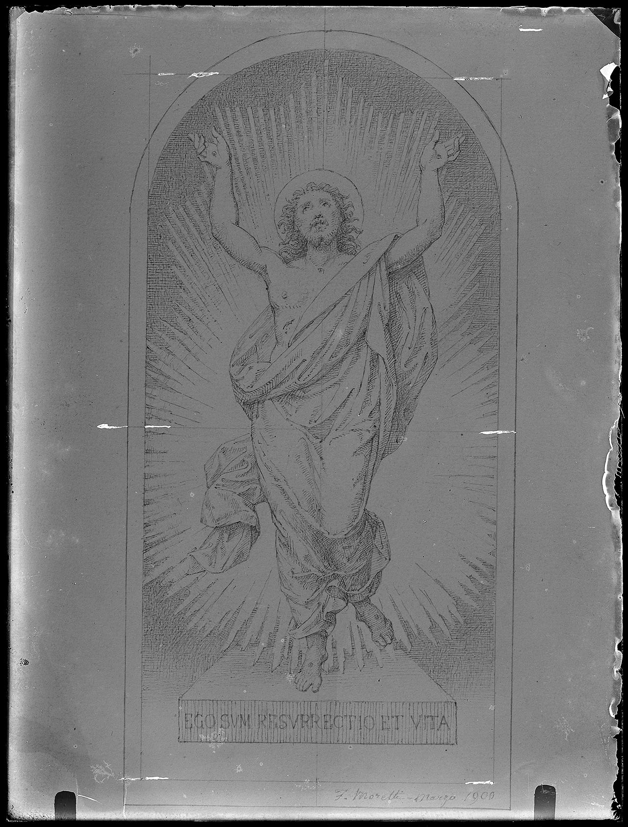 L0850 (negativo) di studio di vetrate artistiche Moretti-Caselli (fine/ inizio XX/ XXI)