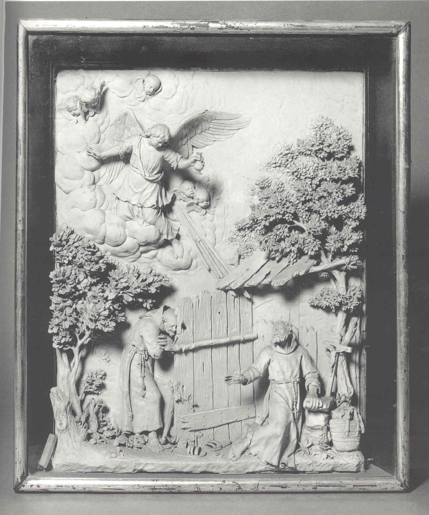 visione di San Francesco (rilievo, opera isolata) di Solieri Giuseppe detto Fra' Stefano da Carpi (attribuito) (sec. XVIII)