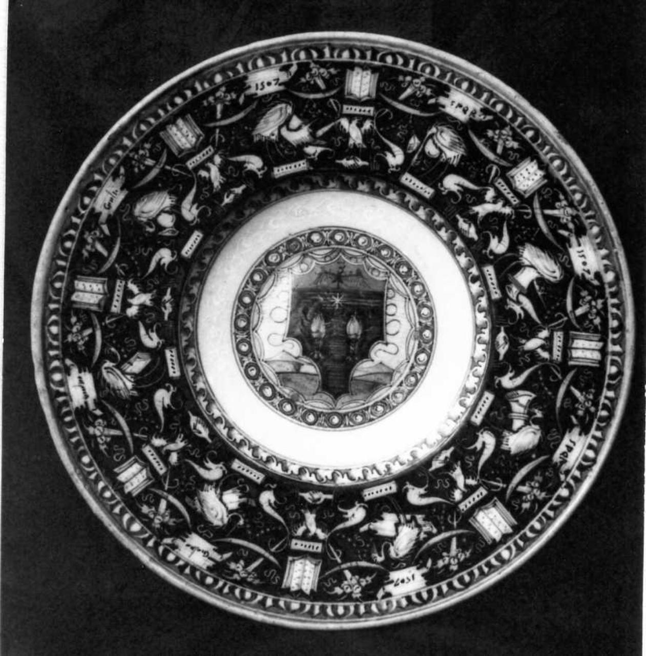 stemma gentilizio della famiglia Gambara di Brescia (tagliere) - manifattura faentina (inizio sec. XVI)