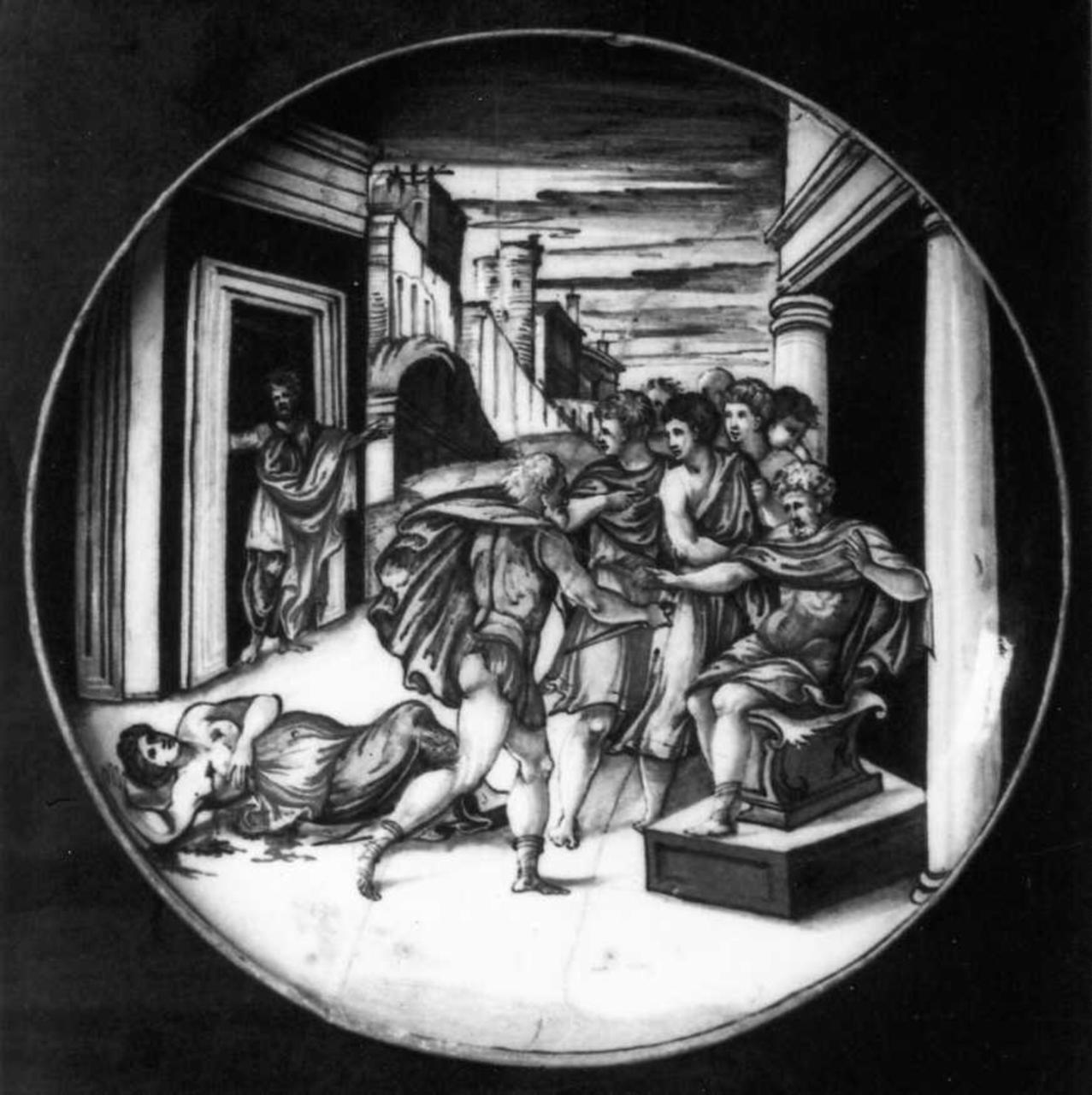 morte di Virginia (coppa) di Durantino Guido (bottega) - manifattura durantina (secondo quarto sec. XVI)