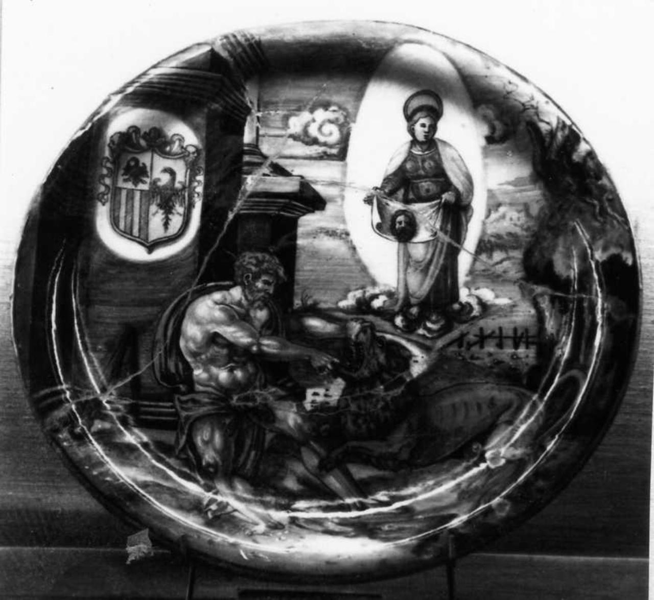 Ercole e il leone di Nemea (piatto) di Avelli Francesco Xanto detto Rovigo da Urbino (attribuito) - manifattura urbinate (secondo quarto sec. XVI)