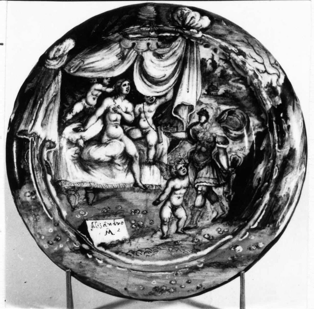 Alessandro Magno e Rossane (piatto) di Fontana Orazio (bottega) - manifattura urbinate (metà sec. XVI)