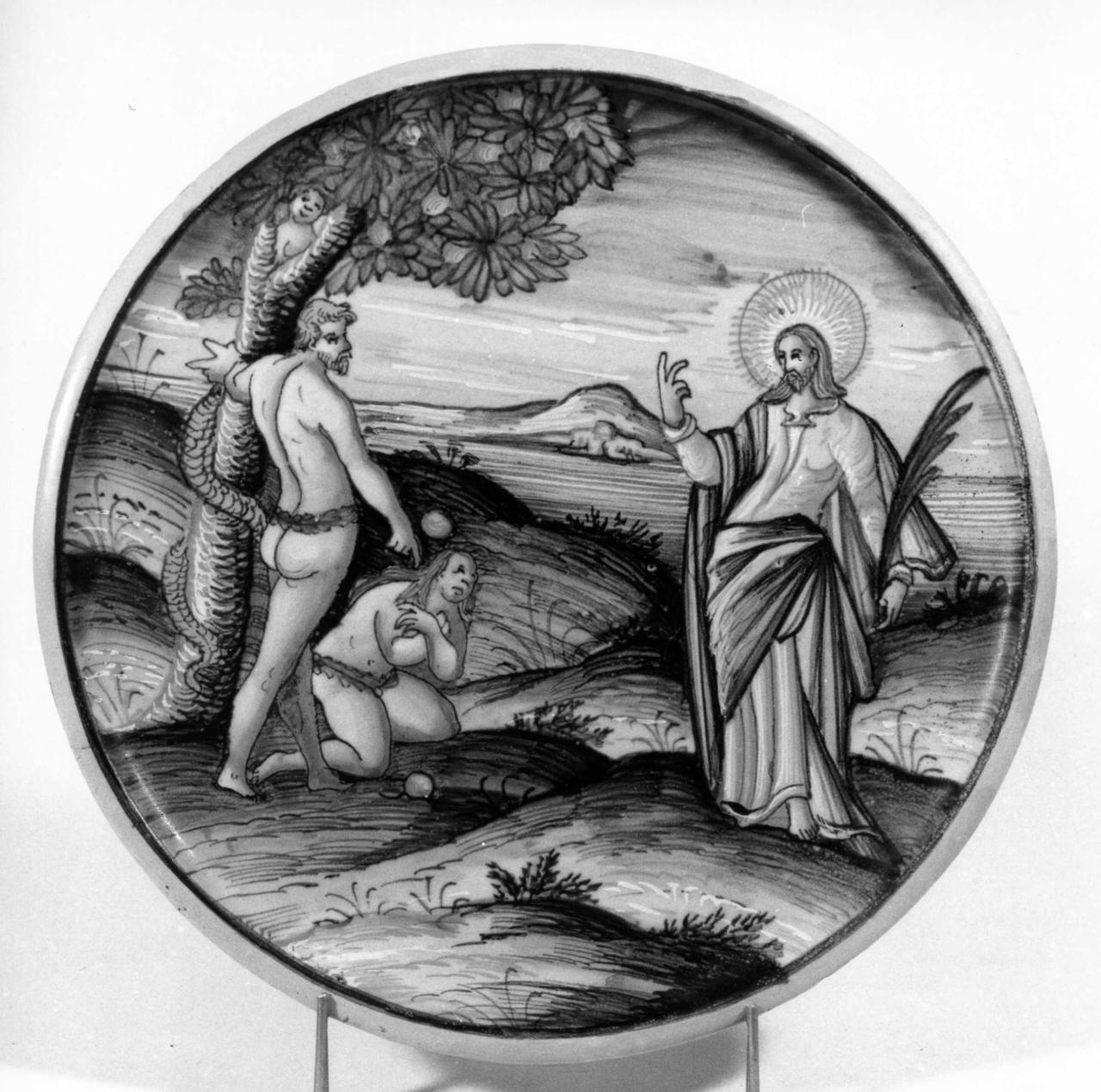 Adamo ed Eva cacciati dal paradiso terrestre (alzata) - manifattura urbinate (prima metà sec. XVII)