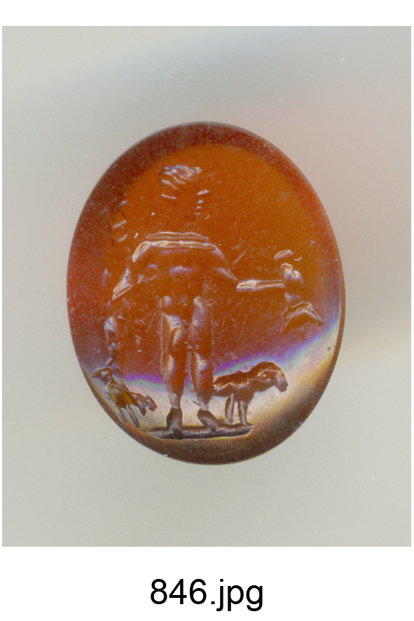 Mercurio con ariete e gallo ai piedi (gemma) - produzione romana (sec. II)