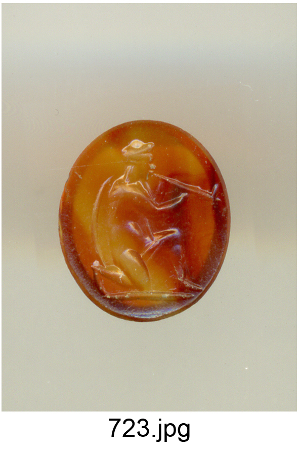 figura maschile inginocchiata con flauto (gemma) - produzione italiana (secc. XVI/ XVIII)