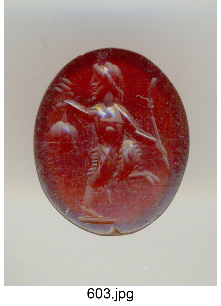 Pan o Panisco danzante con pedum e grappolo d'uva (gemma) - produzione romana (secc. I/ II)