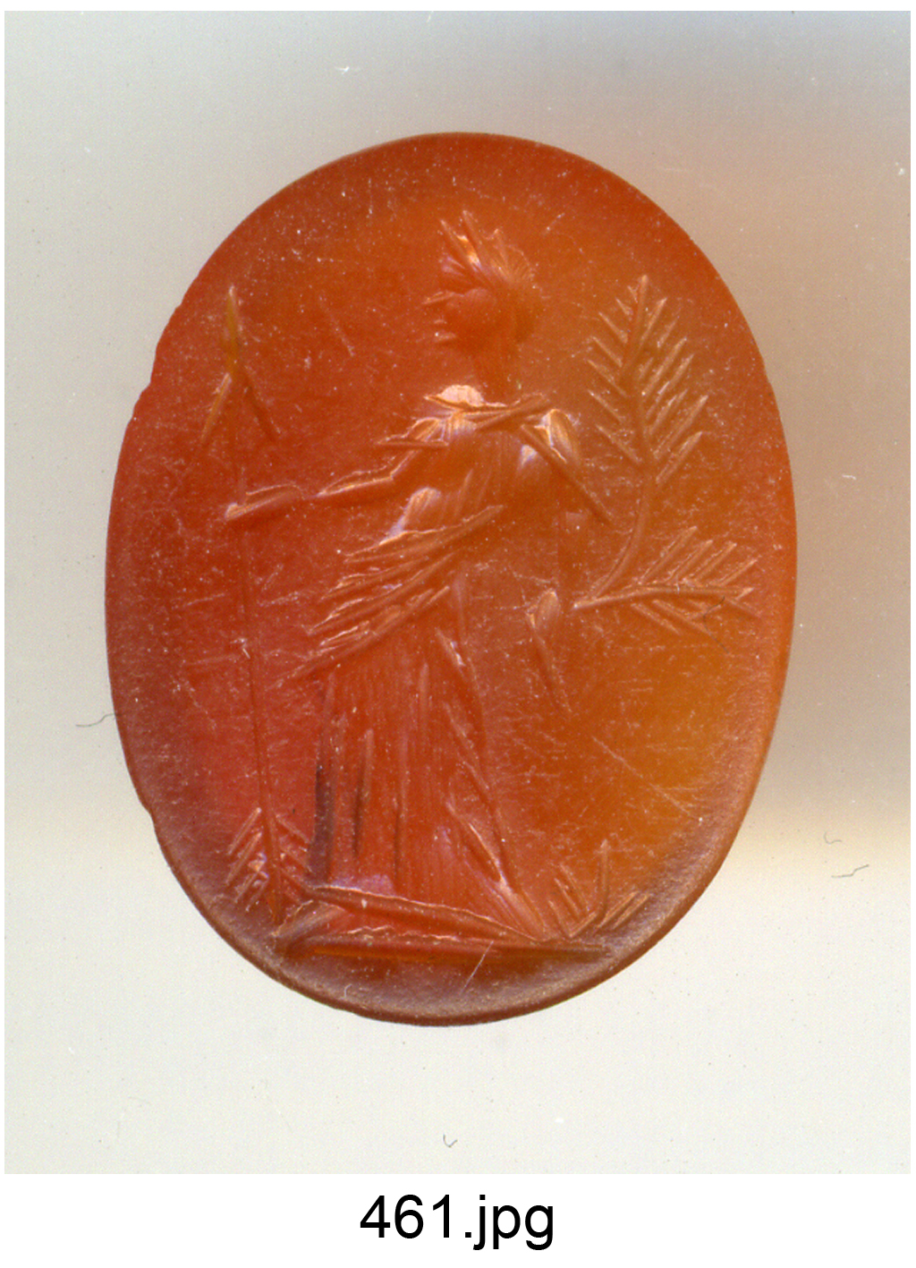 figura maschile laureata con lancia e ramoscelli di palma (gemma) - produzione italiana (secc. XVI/ XVIII)