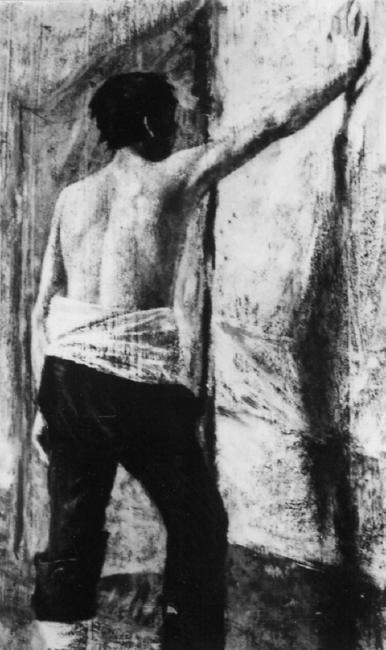 Modello nello studio, figura maschile (dipinto) di Nomellini Plinio (sec. XIX)