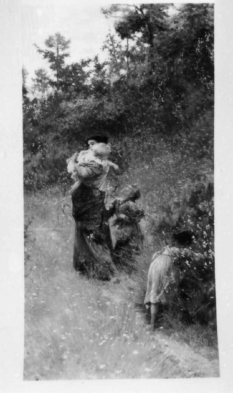 Fiori di campo, scena campestre con figure (dipinto) di Gioli Francesco (sec. XIX)