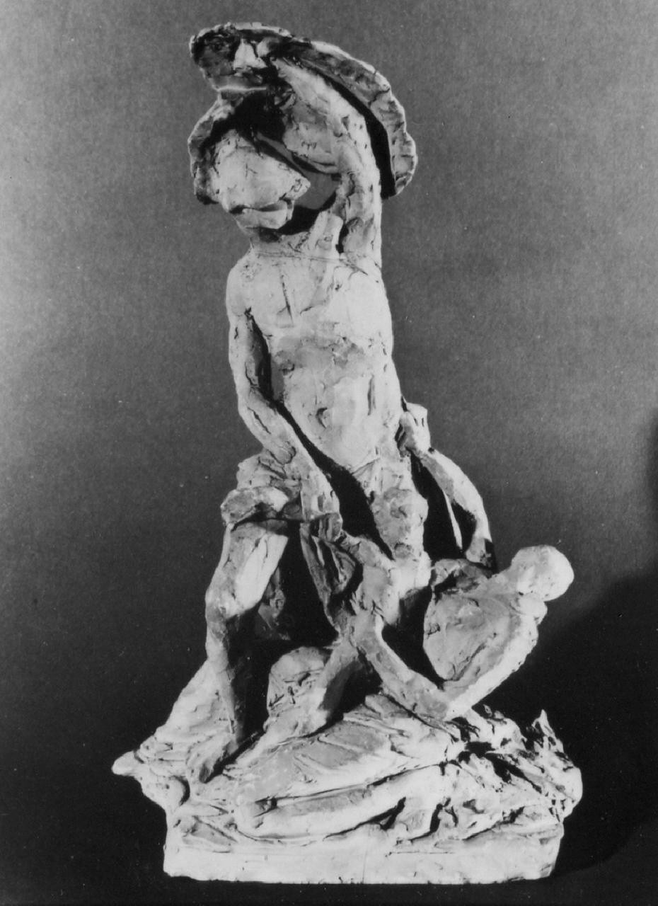 uomo con scudo e donna che trattiene un bambino (scultura) di Fedi Pio (sec. XIX)
