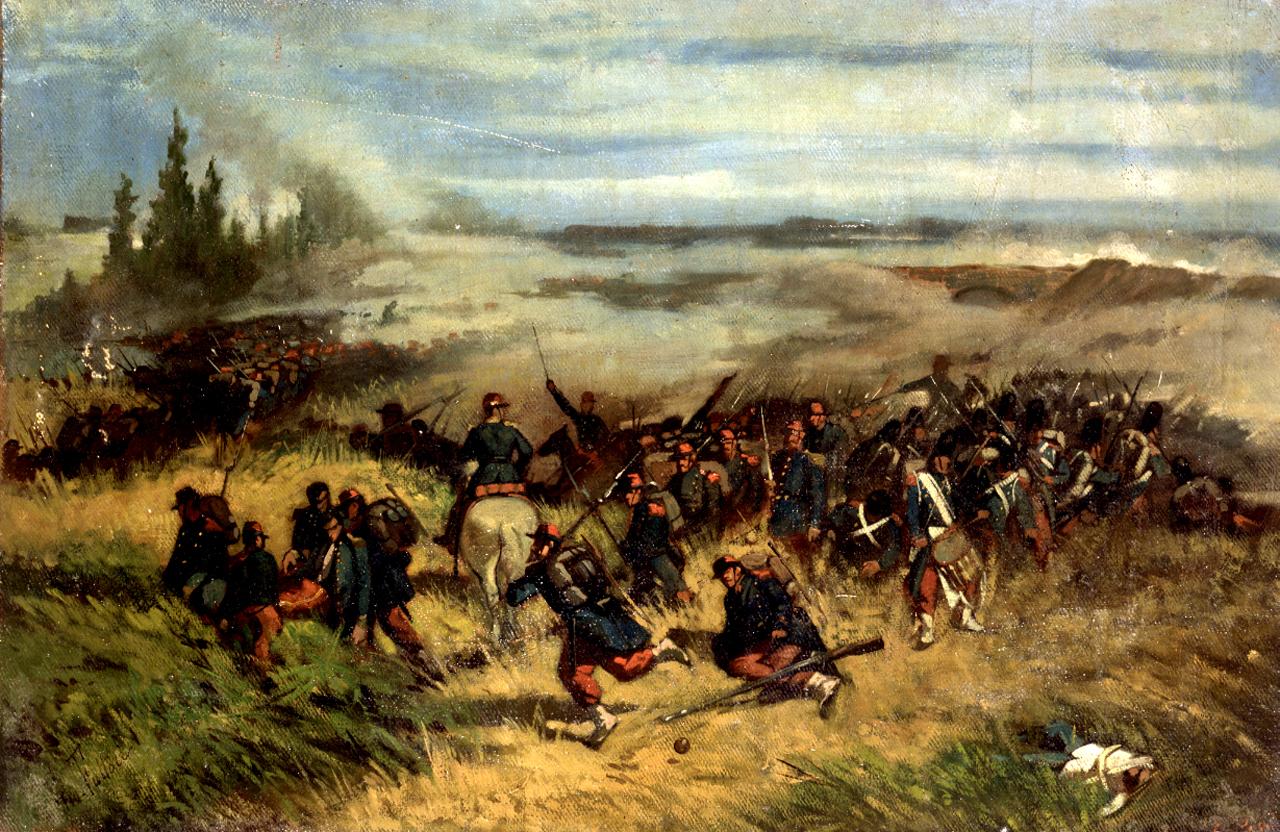 Battaglia, scena di battaglia (dipinto) di Fattori Giovanni (sec. XIX)