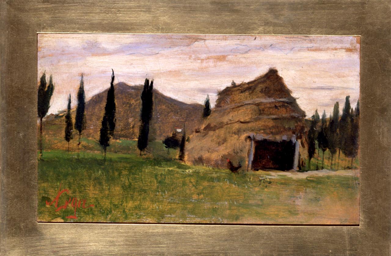 Paese, paesaggio con alberi (dipinto) di Lega Silvestro (sec. XIX) 