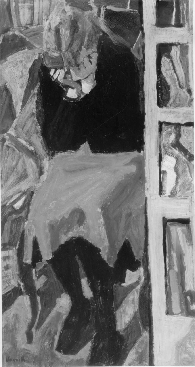 L'addolorata, figura femminile seduta (dipinto) di Vagnetti Gianni (sec. XX)