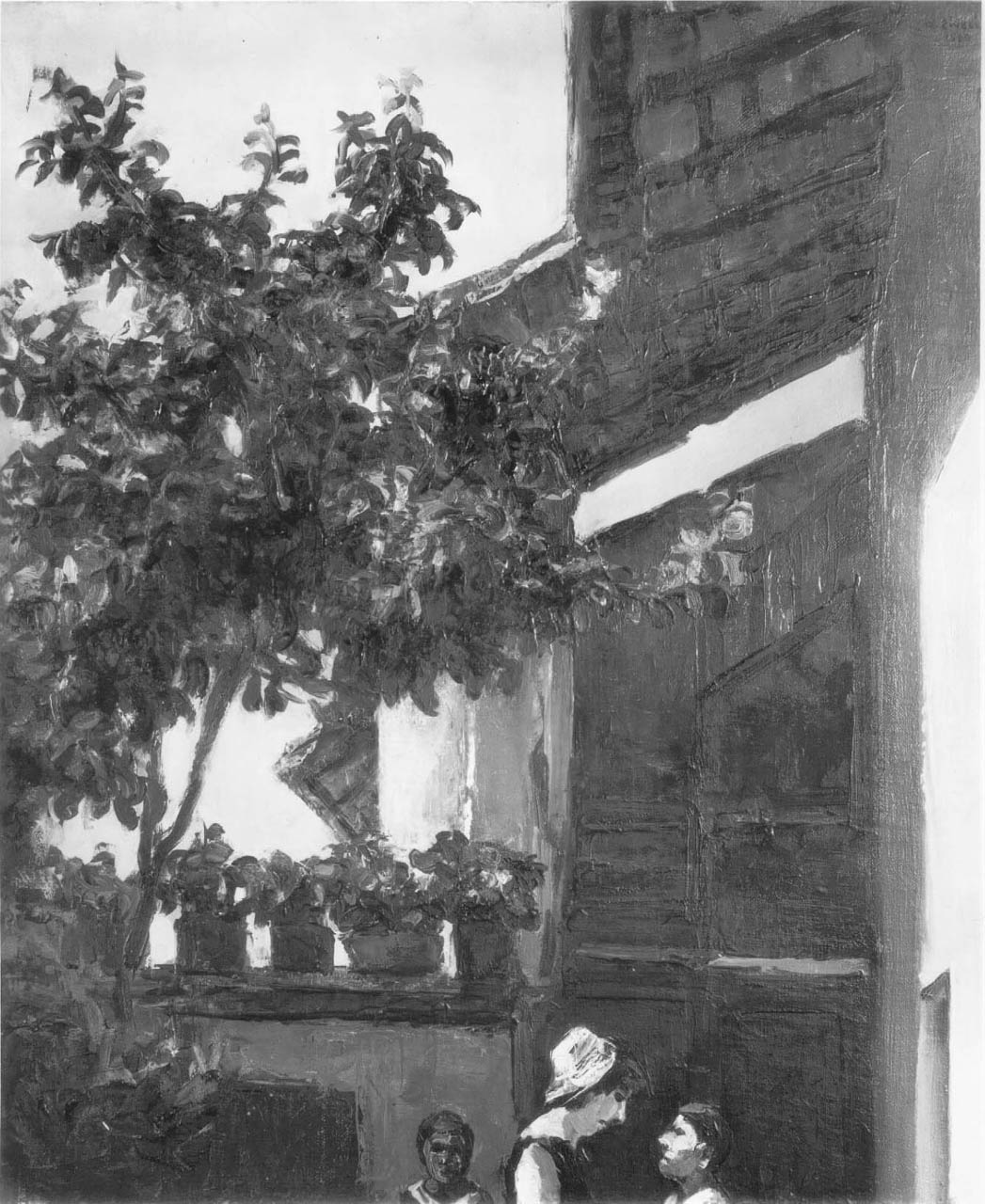 Cortile, veduta di cortile (dipinto) di Ziveri Alberto (sec. XX)