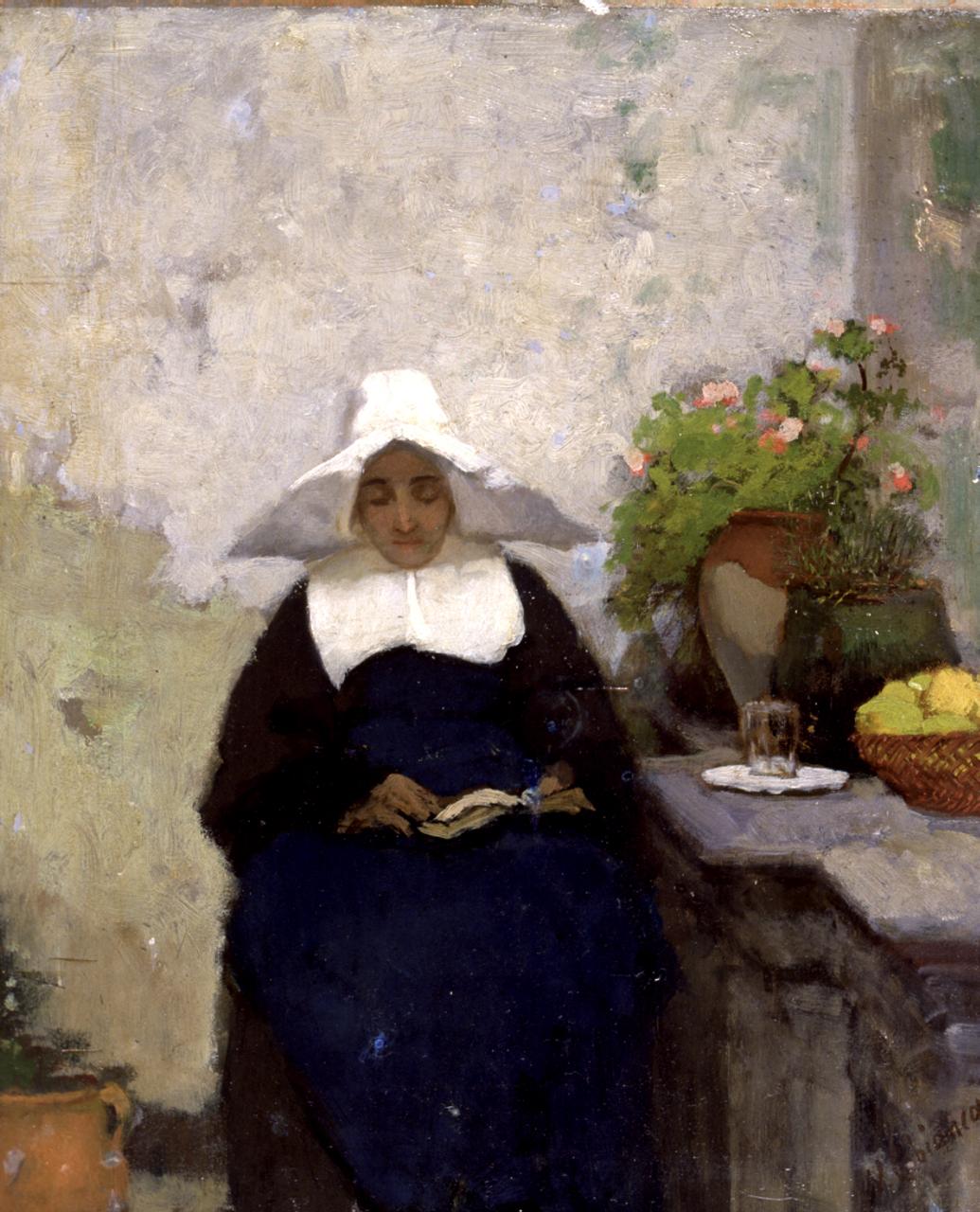 Monaca, suora seduta (dipinto) di Cabianca Vincenzo (sec. XIX)