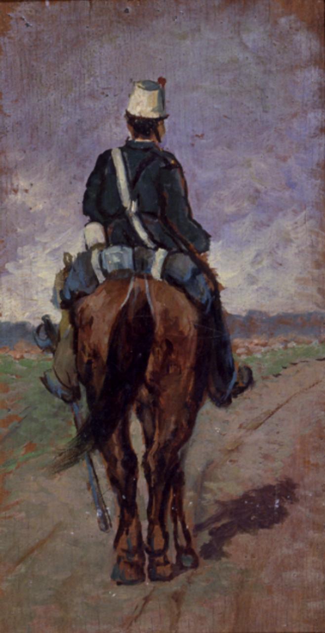 soldato a cavallo (dipinto) di Fattori Giovanni (attribuito) (sec. XIX)