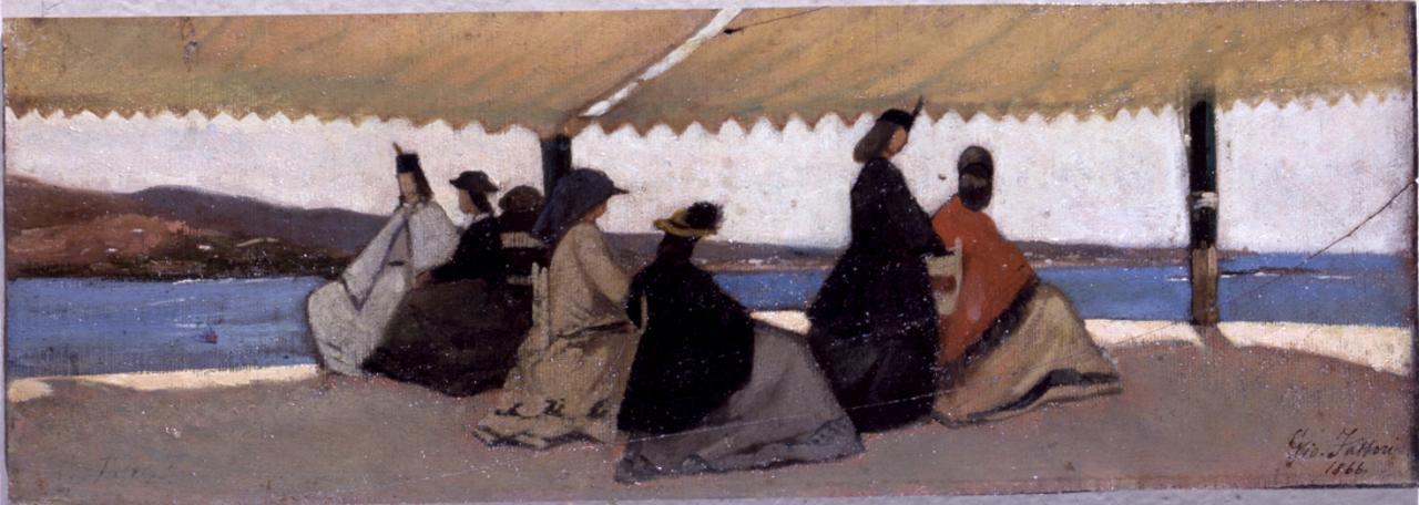 La rotonda Palmieri, marina con figure femminili (dipinto) di Fattori Giovanni (sec. XIX)