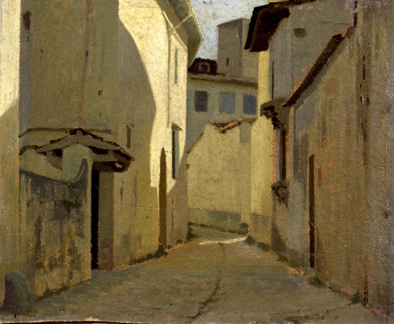 Veduta di una strada di campagna, veduta di strada (dipinto) di Abbati Giuseppe (sec. XIX)
